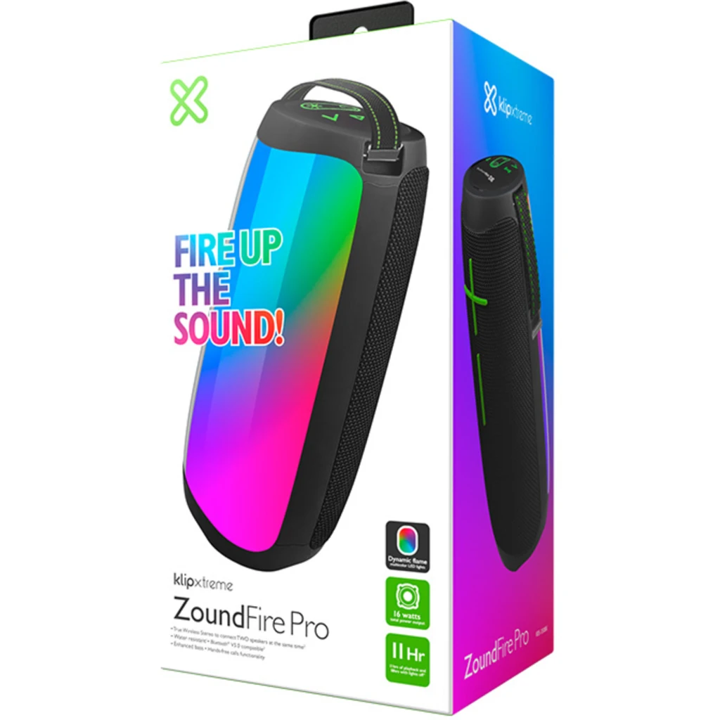 Imagen 5 de Parlante Portál KlipX ZoundFire Pro, LED Flame Lights 16W TWS Bluetooth5.0 Negro