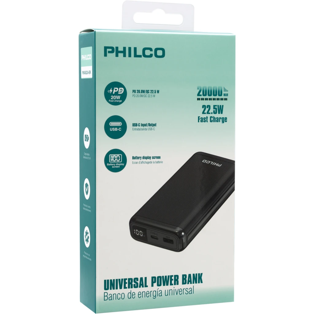 Imagen 6 de POWERBANK PHILCO 20.000MAH / PD 22.5W BLK / PMA8224BK