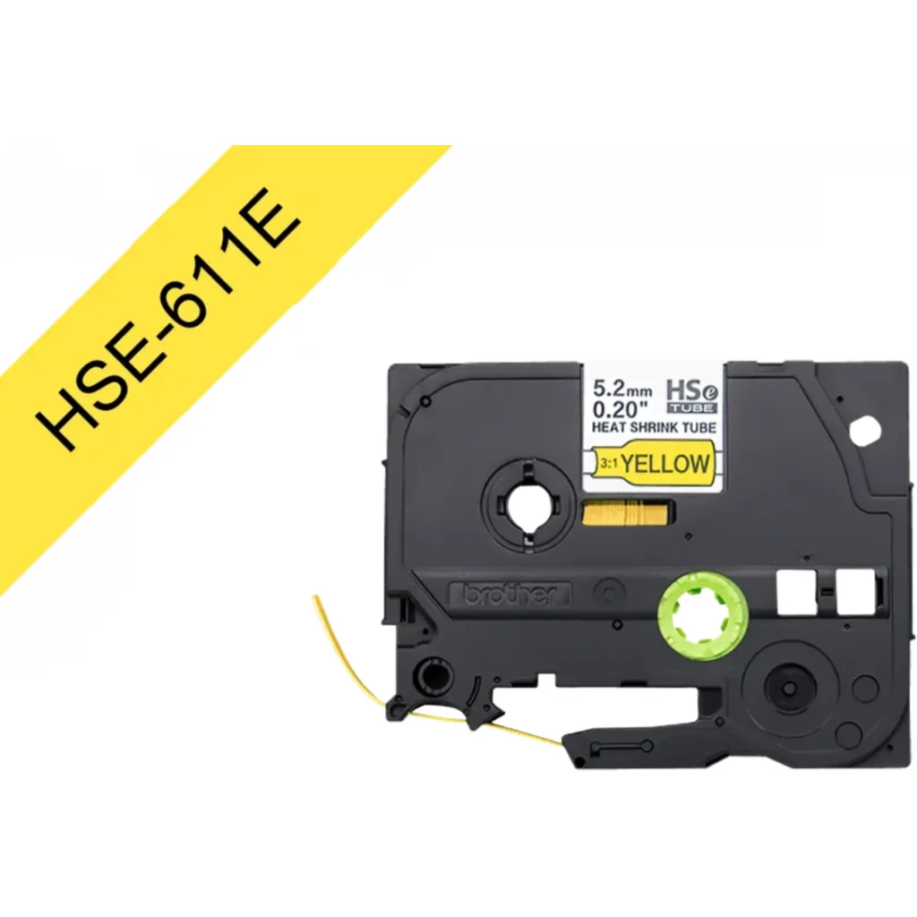 HSe611e. Tubo BROTHER 5,2mm Am Termo retractil 0,8-3,1mm Negro en Amarillo de 1,
