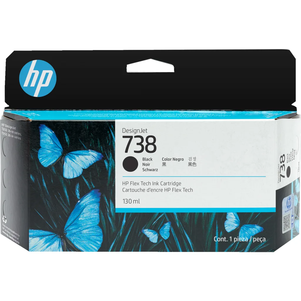 Cartridge HP 738 Negro para DesignJet T850 y T950, 130ml
