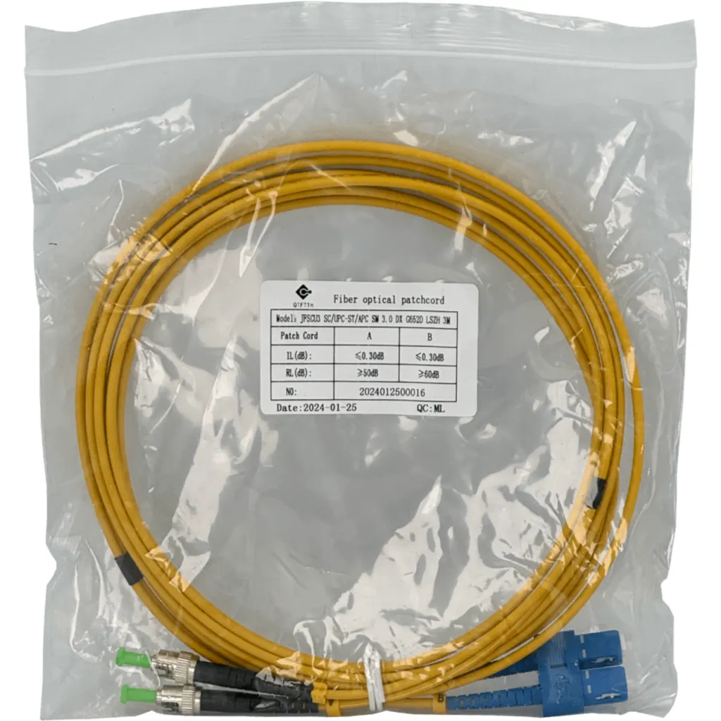 3mt SC/UPC-ST/APC MonoModo SM Duplex Jumper Cable Fibra 3.0mm 9/125um