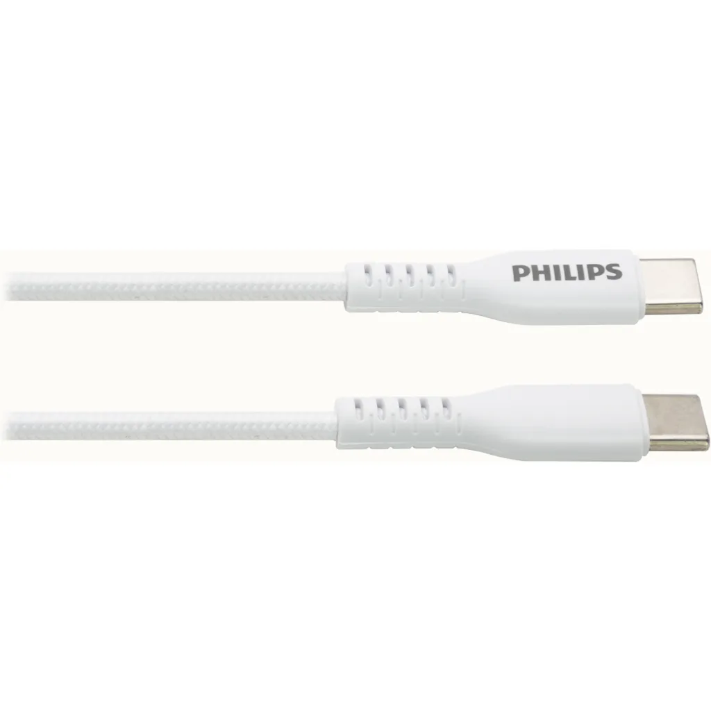 Imagen 2 de Cable USB-C a USB-C M/M 60W max. 1mt cable Blanco Trenzado - Philips