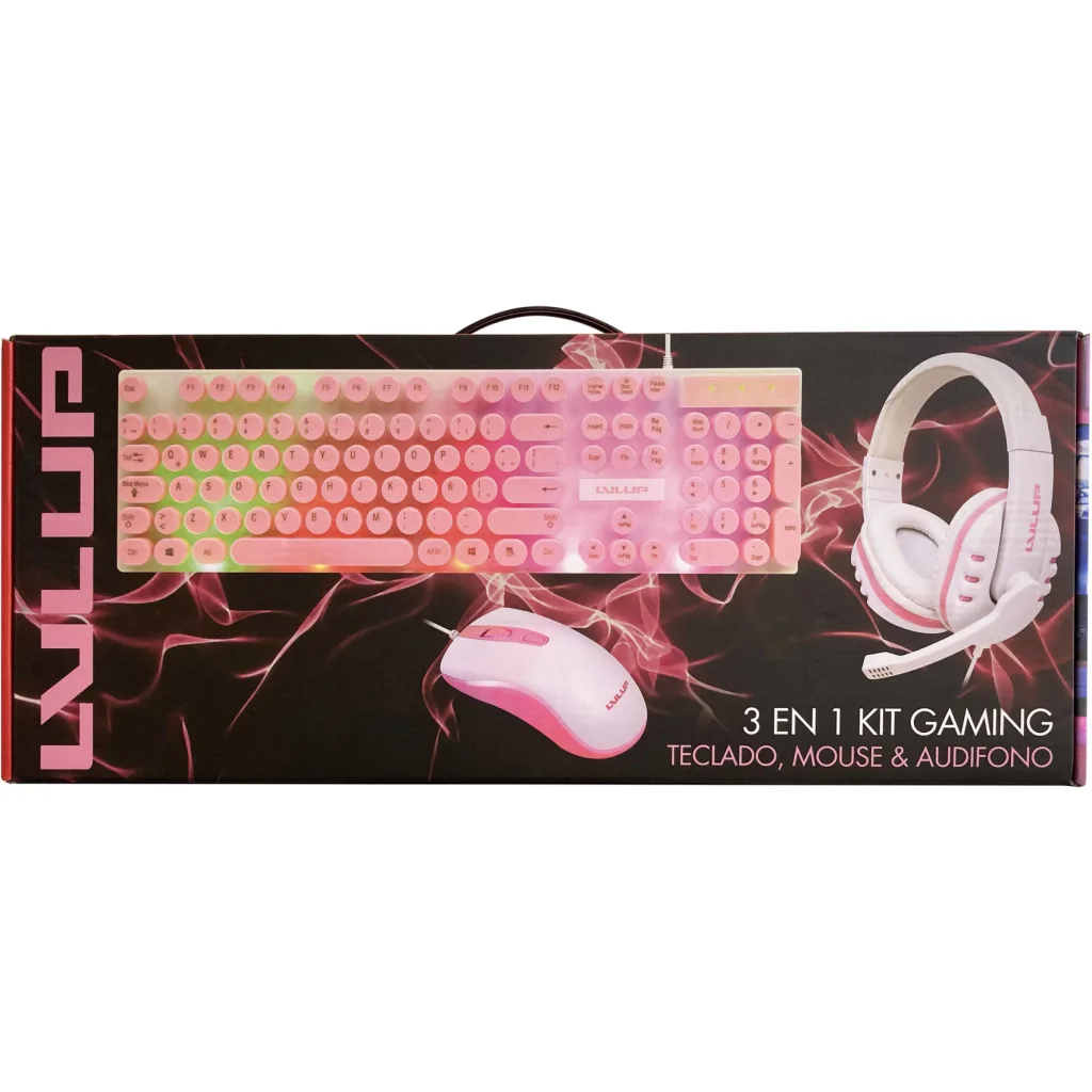 Imagen 5 de Kit 3en1 Teclado Mouse Audifonos Alámbricos GAMER Vivitar USB LED Rosa 