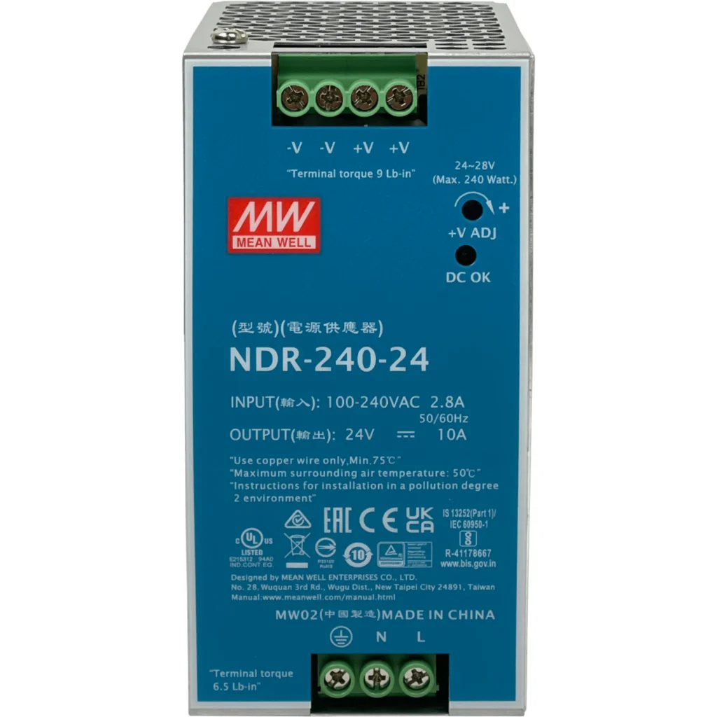 Imagen 2 de MEANWELL 24VDC 240W 10A ajust/24-28V Ancho-63mm Riel-DIN Fuente Poder