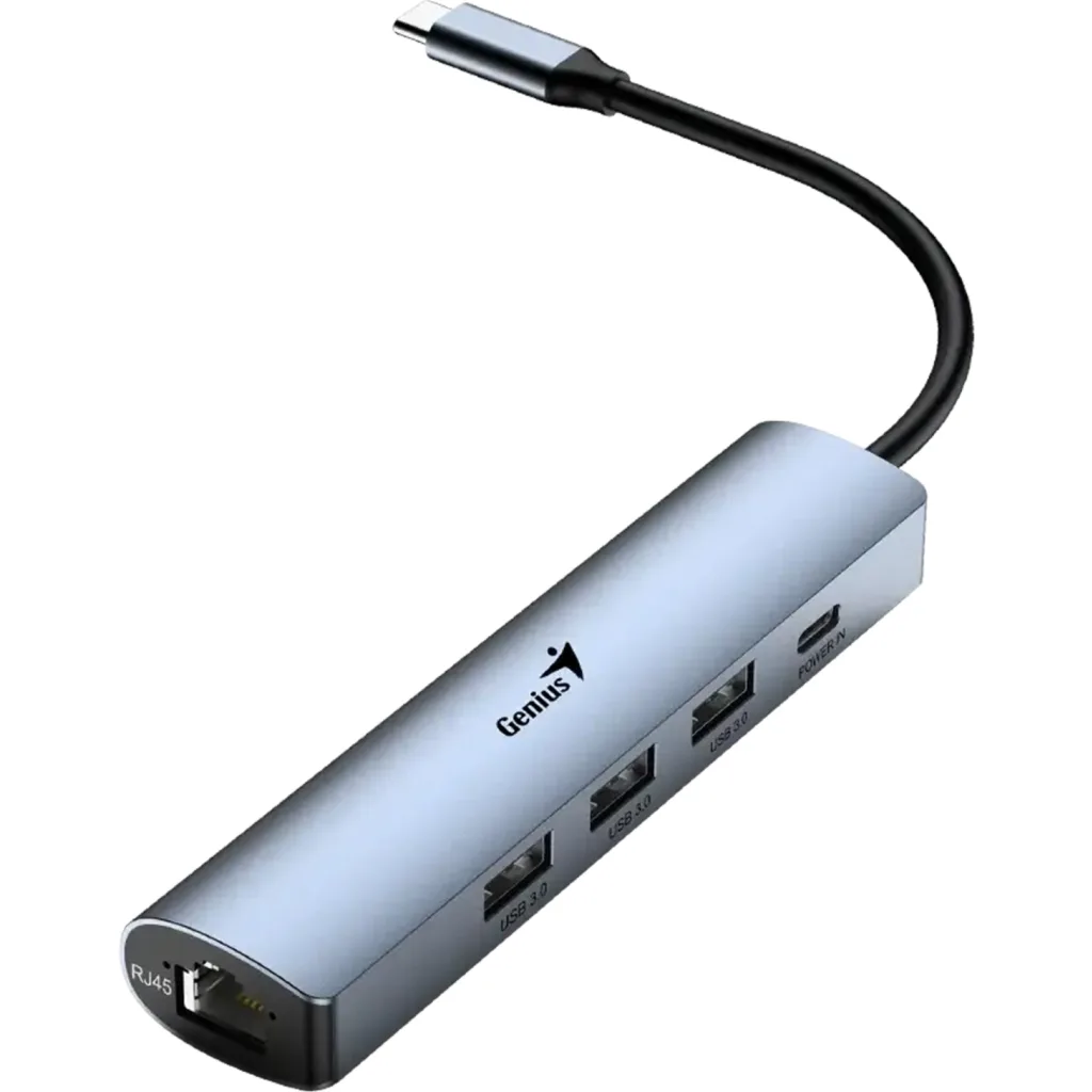 Imagen 1 de GENIUS HUB 5 in 1 PLUG TYPE-C to JACK RJ-45, PD, USB 3.0-UH-545-IRON-GR