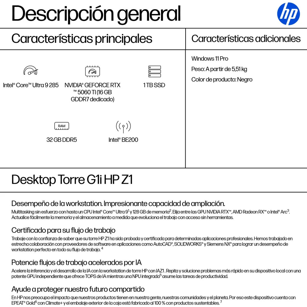 Imagen 2 de Computador HP G1i Z1 Ultra 9 285 RAM 32GB SSD 1TB RTX5060TI 16GB W11P