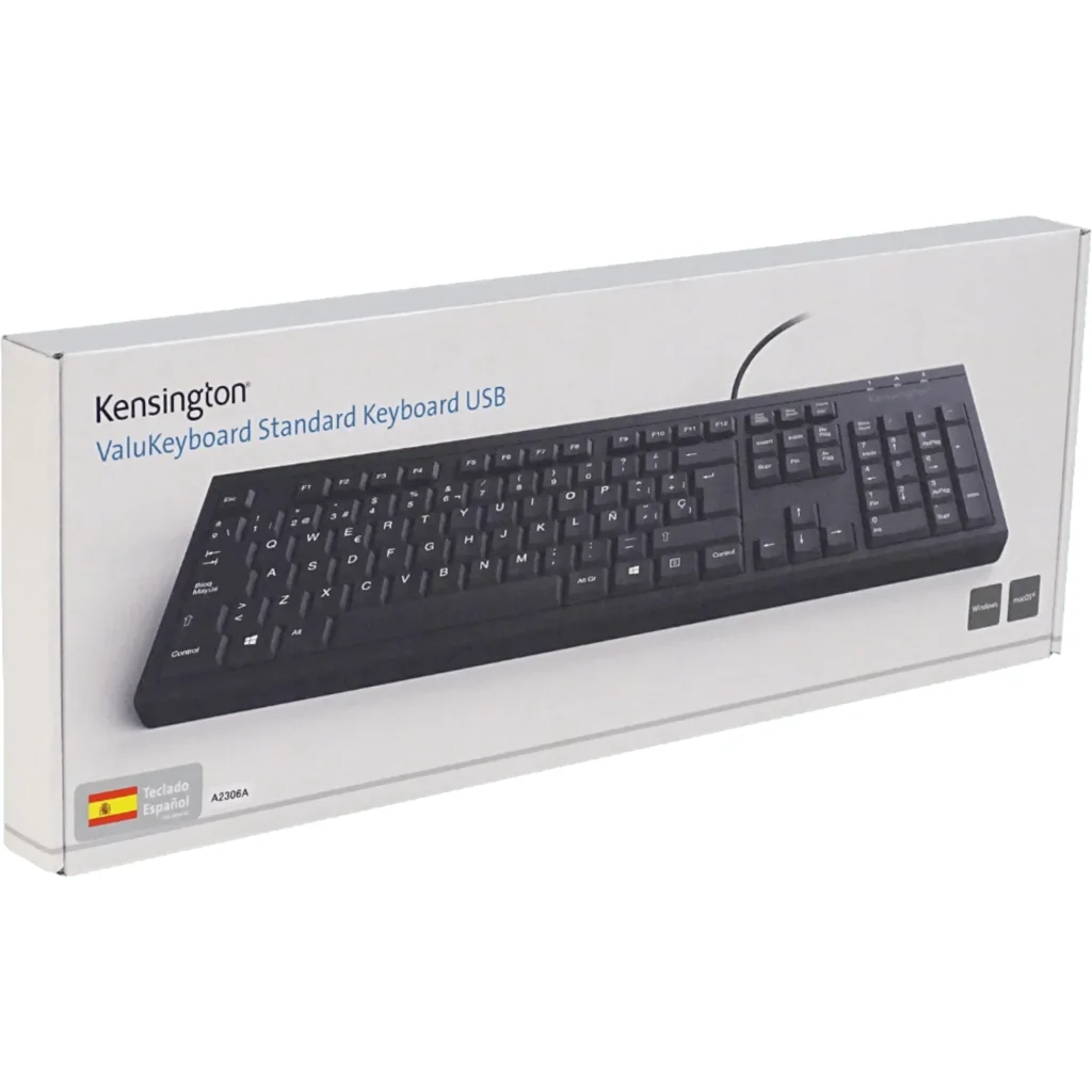 KENSINGTON Teclado Cable-140cm Resistente Antiderrame Negro USB A2306A