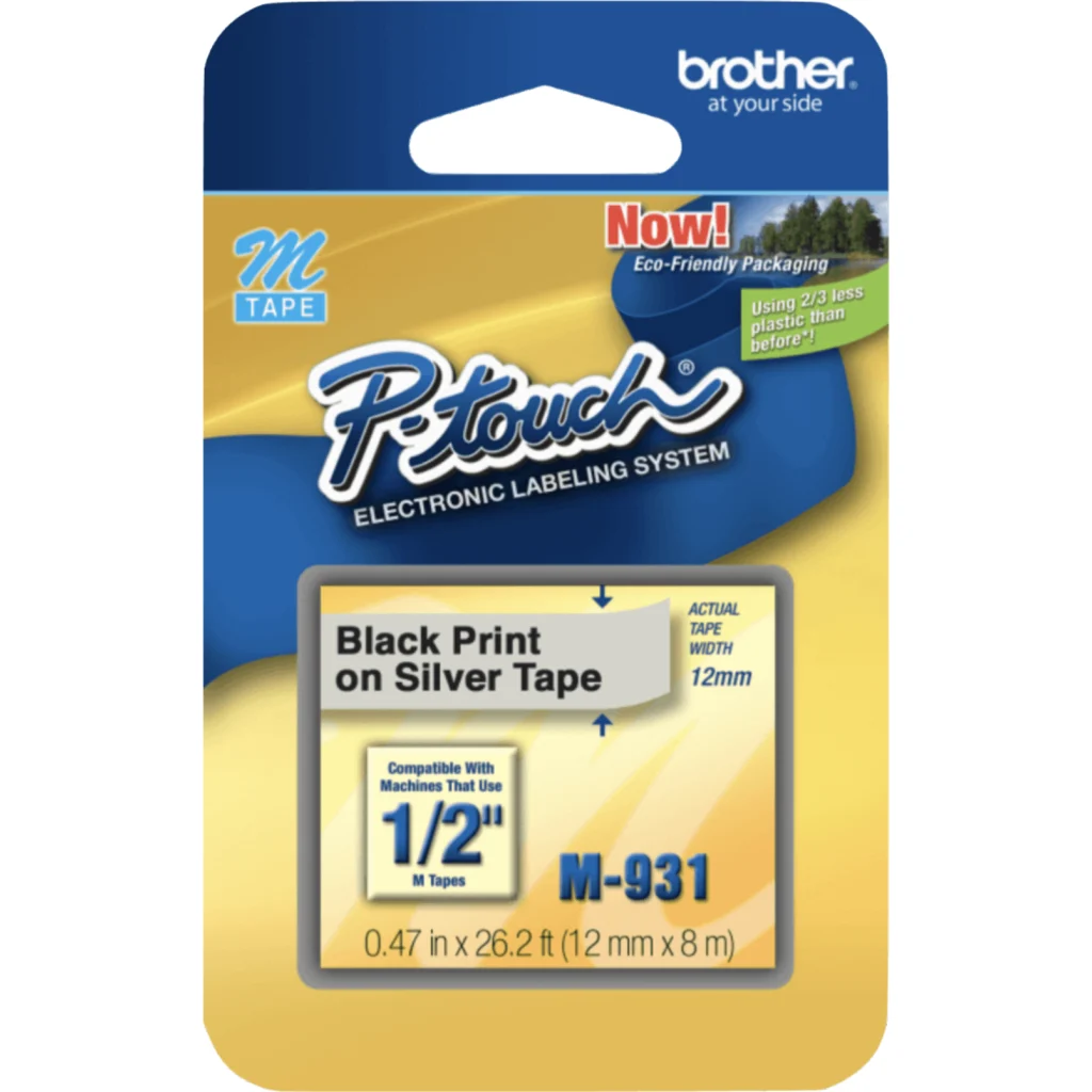 Imagen 1 de BROTHER 12mm Negro en Fondo Plateado Cinta 8mt p/PT-90