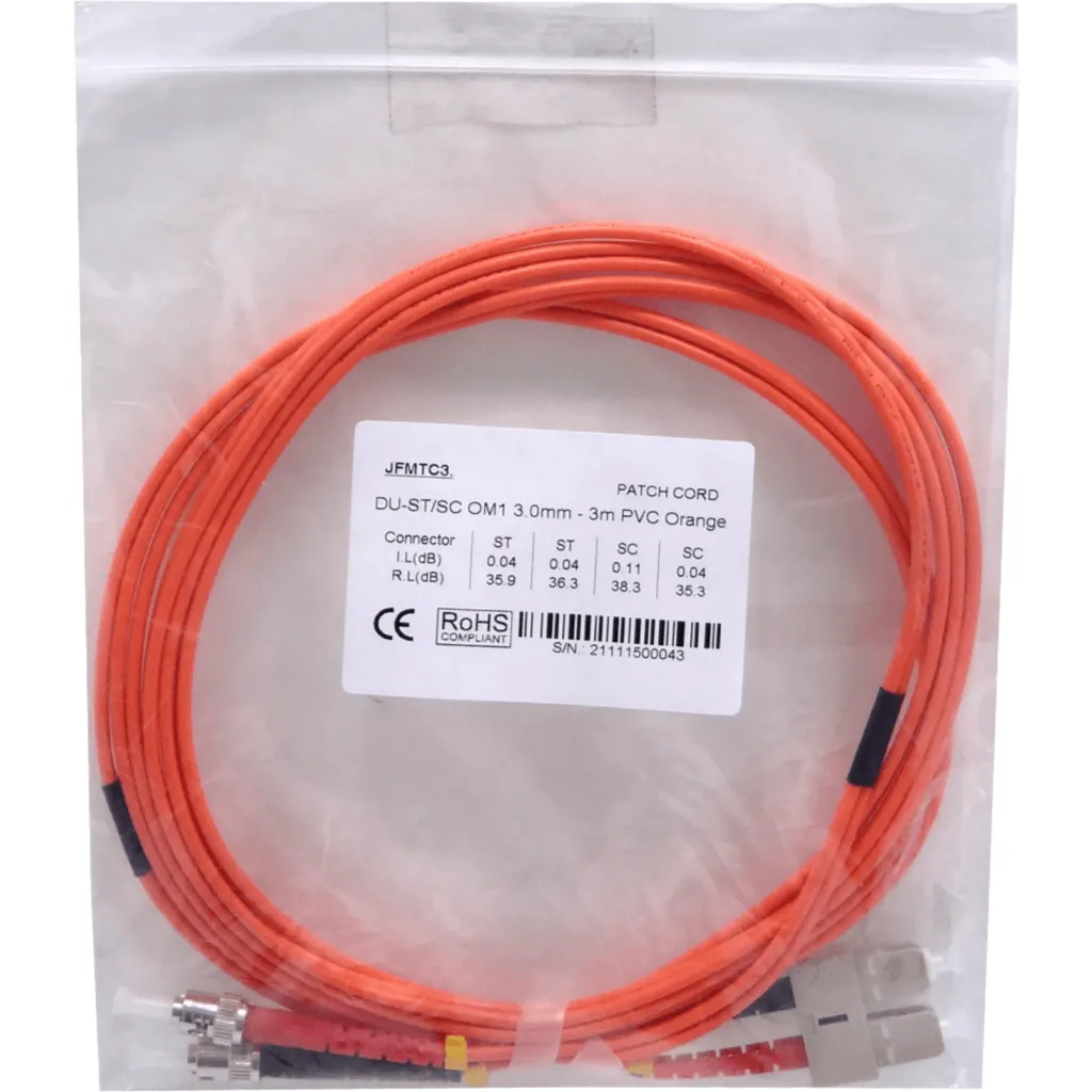 Imagen 0 de 3mt ST-SC OM1 MultiModo MM Duplex Jumper Fibra 62.5/125um LSZH 