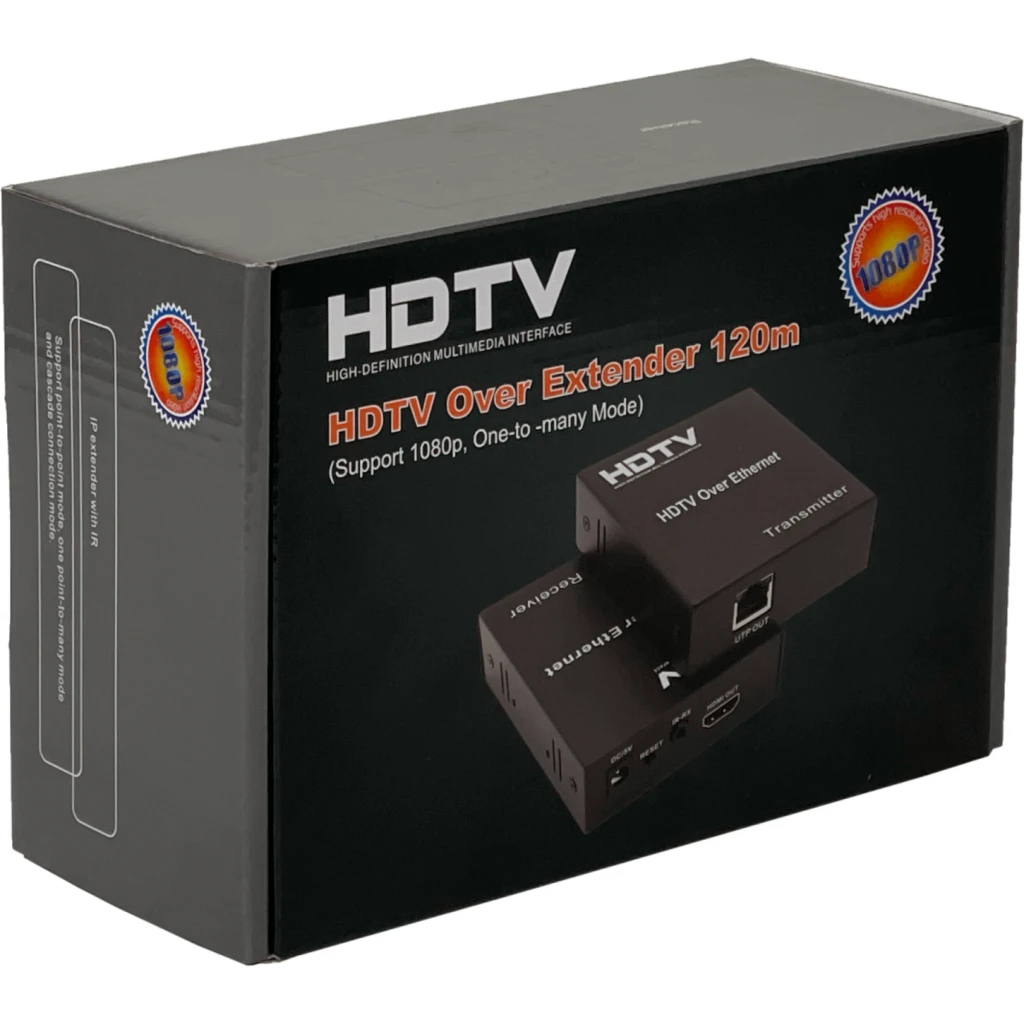 Imagen 1 de Extensión HDMI Activo 120mts HDMI+IR 1080p req-1-Cable-UTP-Cat5E inc-2x5V