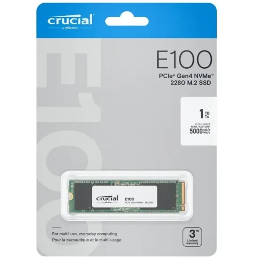 Imagen 1 de Unidad SSD Crucial E100 480GB M.2 22*80 PCIe G4  NVME Lec 4700MB/s Esc 2500MB/s