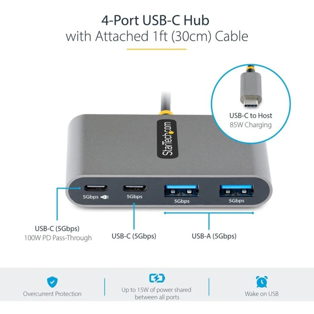 Imagen 1 de HUB USB StarTech, USB-C a Puertos 2*USB-A 2*USB-C 5Gbps con 100W PD