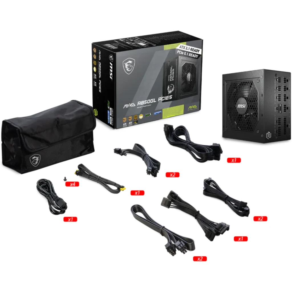 Imagen 4 de Fuente de Poder MSI MAG A850GL 850W 80 Plus Gold Full Modular PFC act. ATX Negro