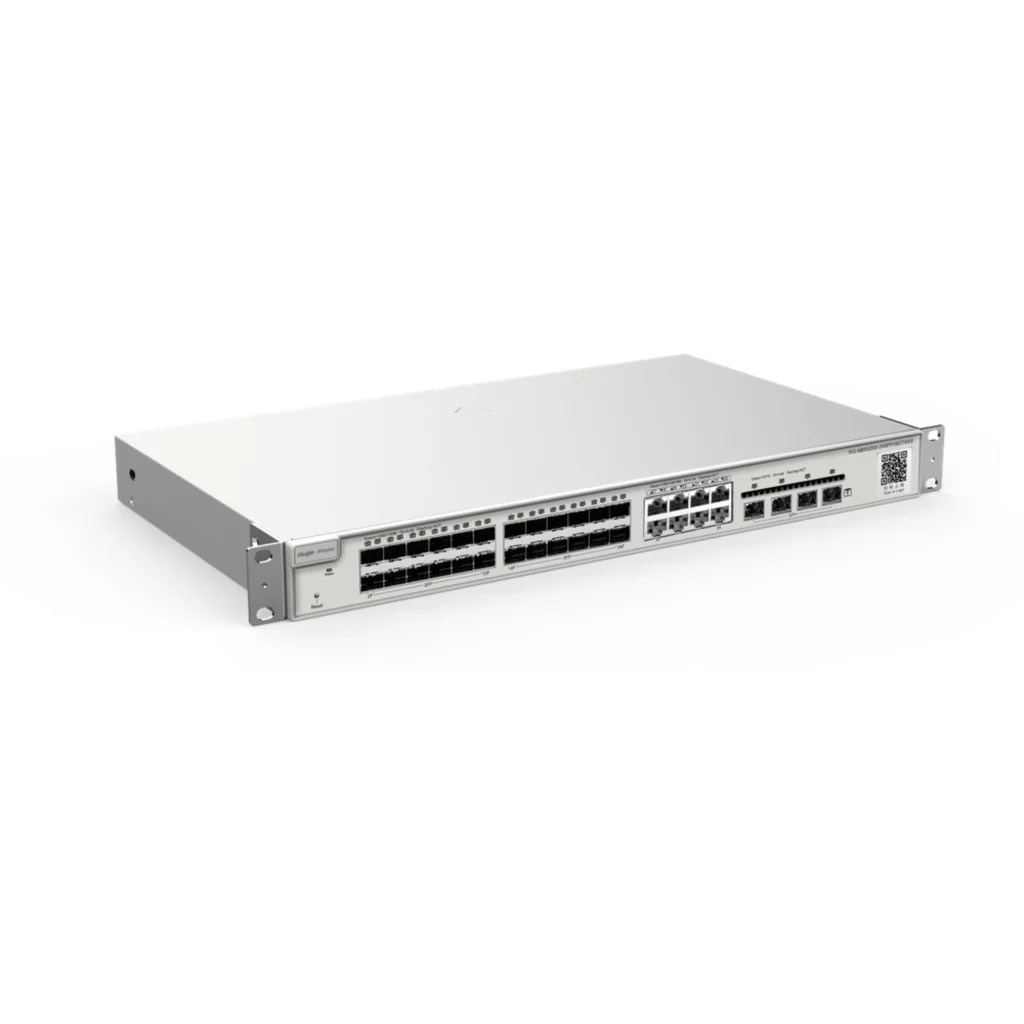 RG-NBS5200-24SFP/8GT4XS. Switch de capa 3 con 24 puertos SFP 1Gbps, 8 puertos GigaEthernet, 4 SPF+ h