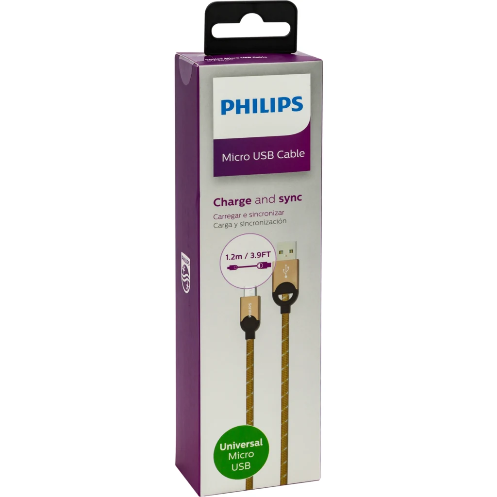 Imagen 1 de Cable USB-A a microUSB M/M  Trenzado 1.2mts Gold - Philips DLC2618G