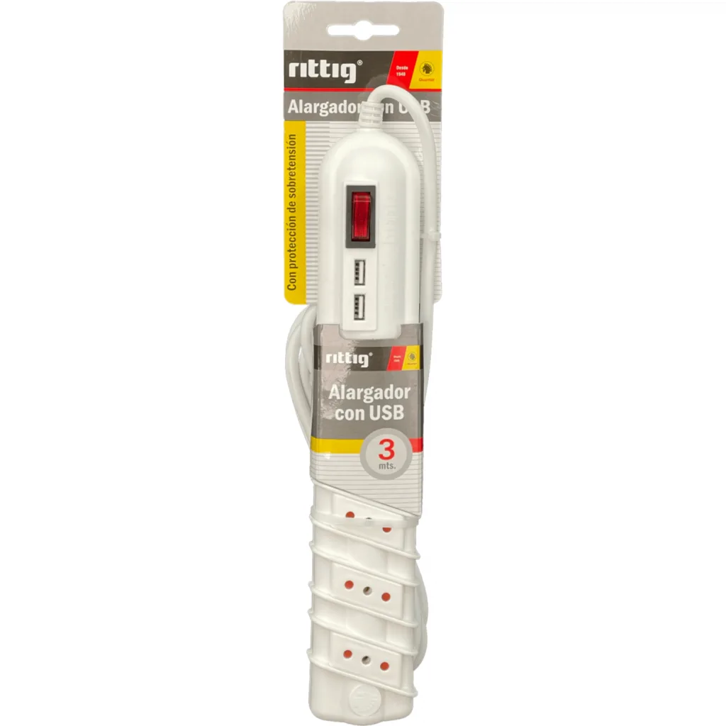 RITTIG Blanco 5-IH 2-USB5V Alarg 3mts 10A-250V 2200W Piloto-Interruptr