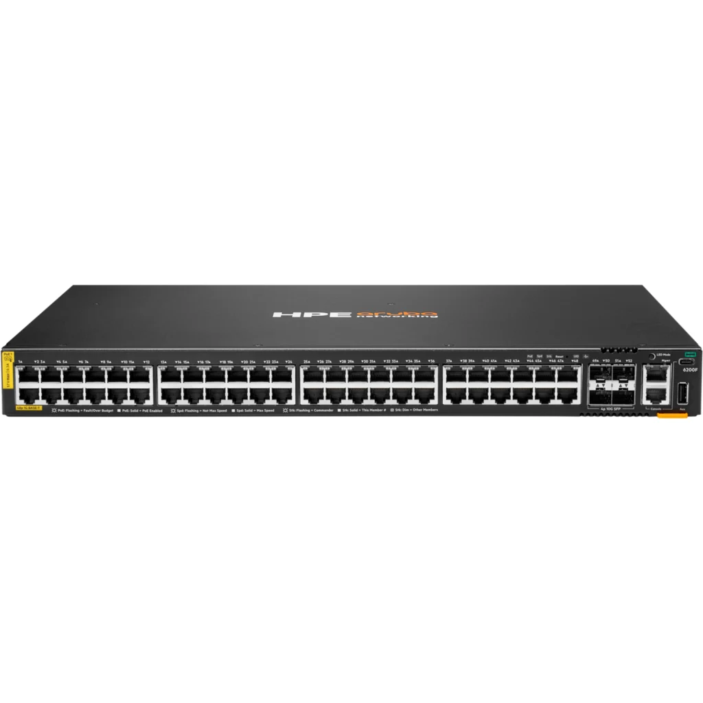 Imagen 1 de Switch HPE Aruba Networking CX 6200F 48G Class-4 PoE 4SFP+ 370W