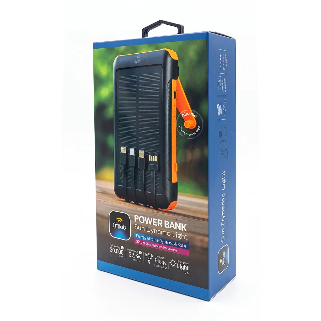 Imagen 4 de MLAB POWERBANK RAPIDO SOLAR Y DINAMO 20.000mAh / 22.5W CARGADOR PORTATIL SUN DIN