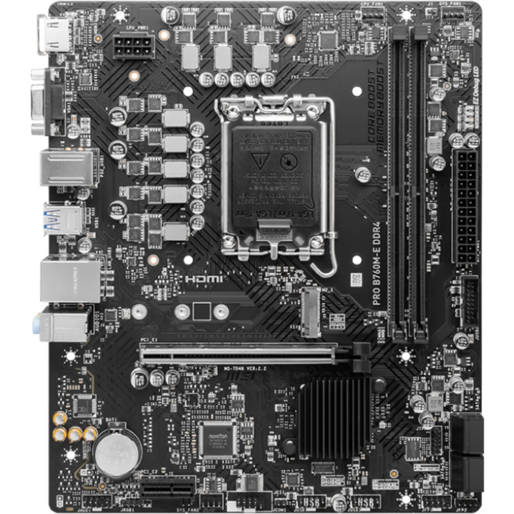 Imagen 1 de Tarjeta Madre MSI PRO B760M-E  LGA1700 14°G 2*DDR4 M.2 HDMI VGA SATA mATX