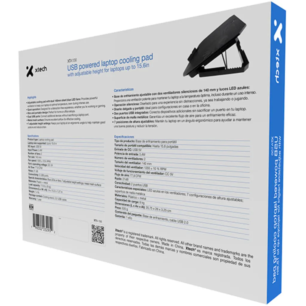 Imagen 5 de Base para Notebook Xtech  XTA-156, 15.6" 2*FAN LED Altura ajustable 2*USB Negro