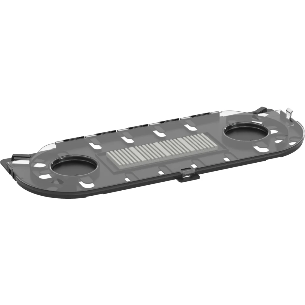 Fiber optic splice module holds and protects up to 24 fusion splices. 