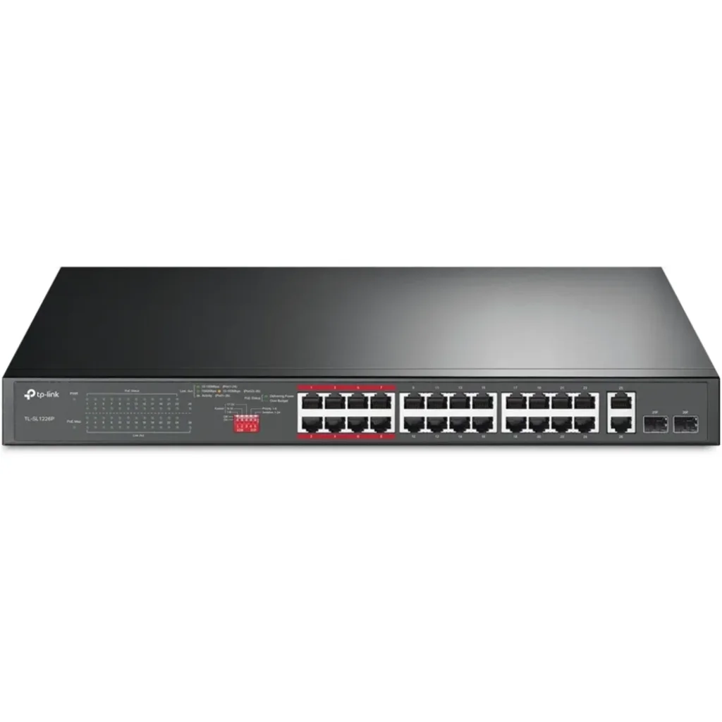 Switch TP-Link TL-SL1226P, 24x 10/100 (PoE+) + 2x 10/10  sin gestionar 