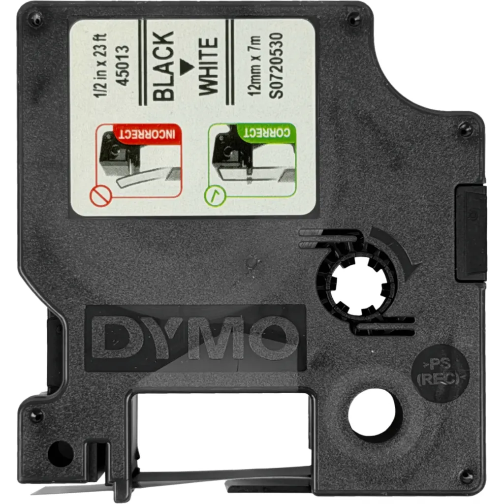Imagen 2 de Cinta Rotuladora Dymo 45013 12 Mm 7 Metros Negro en Fondo Blanco