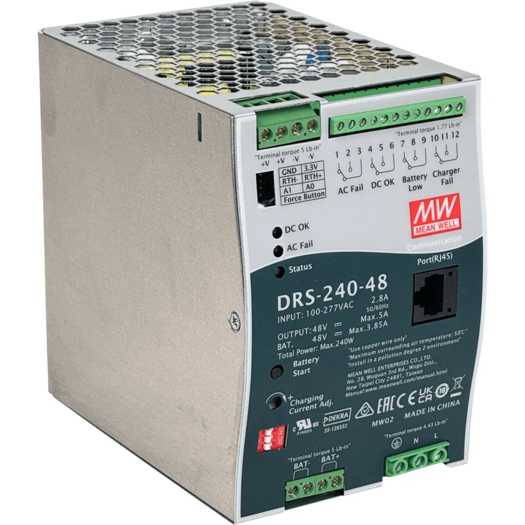 Imagen 1 de MEANWELL 48VDC 5A 240W 5-50AH RJ45 Anch-86mm req/100-277V Riel-DIN