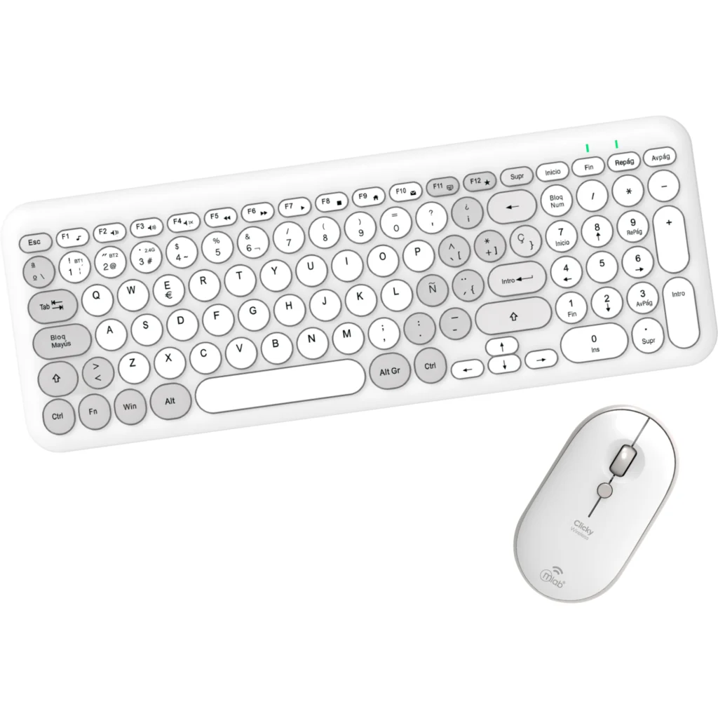 MLAB KIT TECLADO Y MOUSE BLUETOOTH + 2,4GHZ 1600DPI CLICKY C90BT WHITE/GRAY