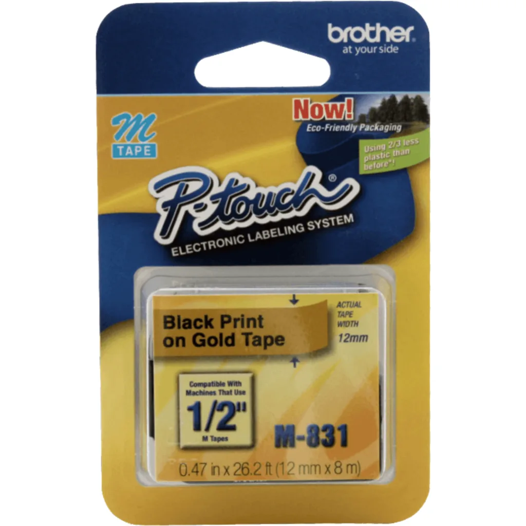 BROTHER 12mm Negro en Fondo Dorado Cinta 8mt p/PT-90