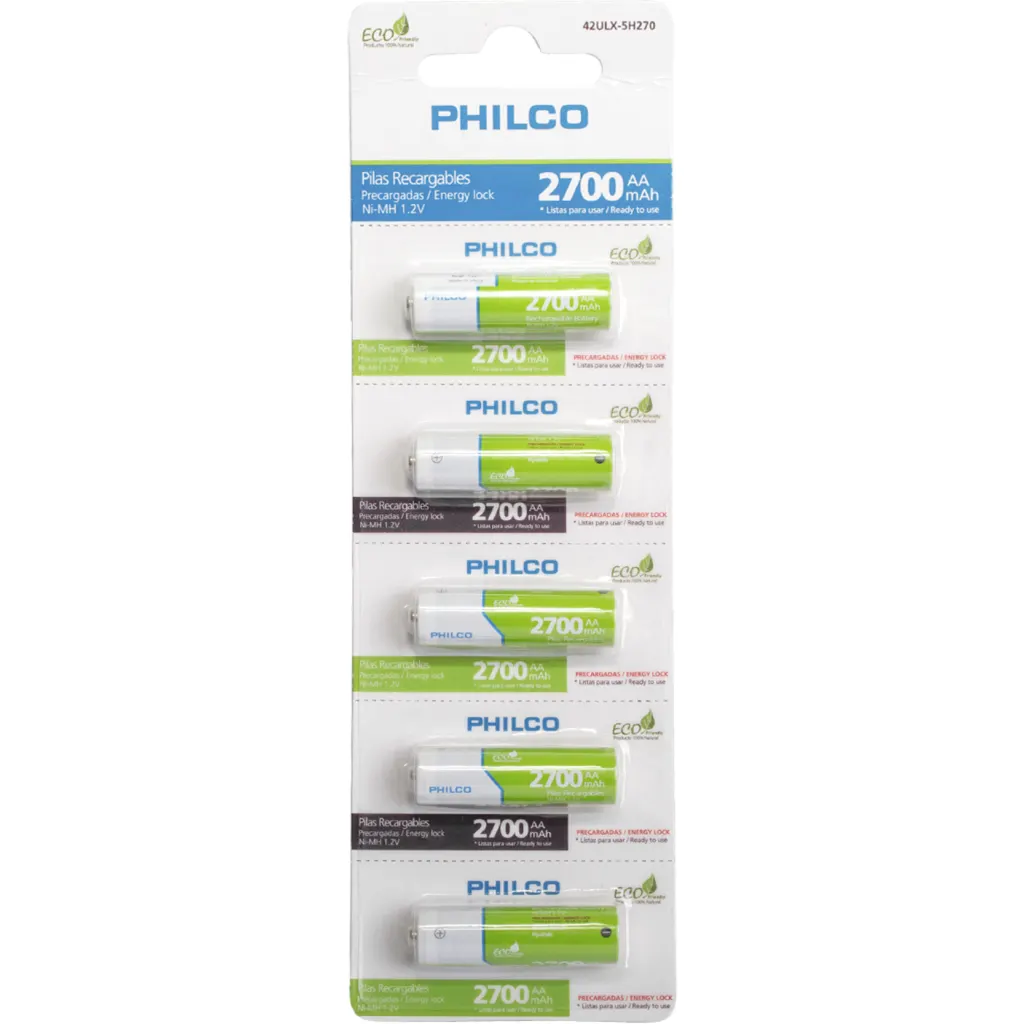 Imagen 1 de Pack Pilas Recargables Philco 5xAA 2700mAh 1.2V Ni-MH Precargadas