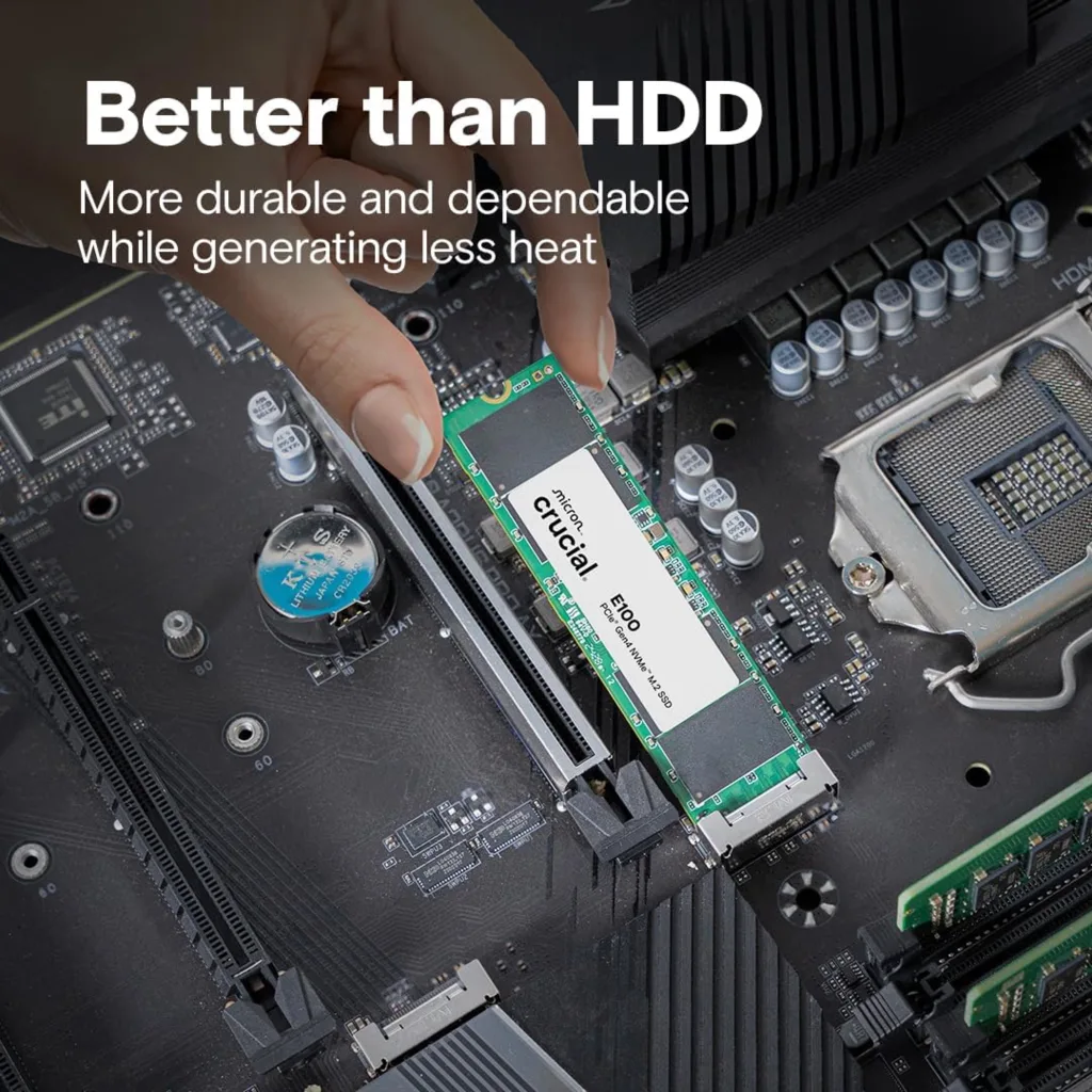 Imagen 3 de Unidad SSD Crucial E100 2TB M.2 22*80 NVMe PCIe Gen4*4 Lect 5000Mbs Esc4500Mbps