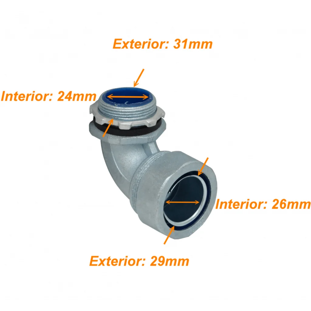 Metalico 32mm Codo Prensa Estopa para Flexible Aislacion IP65