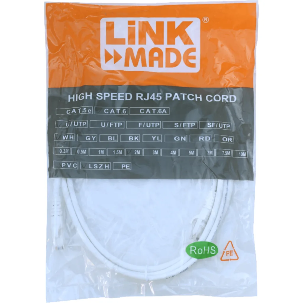 Imagen 1 de Cable de Red Linkmade Cat6 LSZH U/UTP Inyectado Multifilar 2mts BLANCO