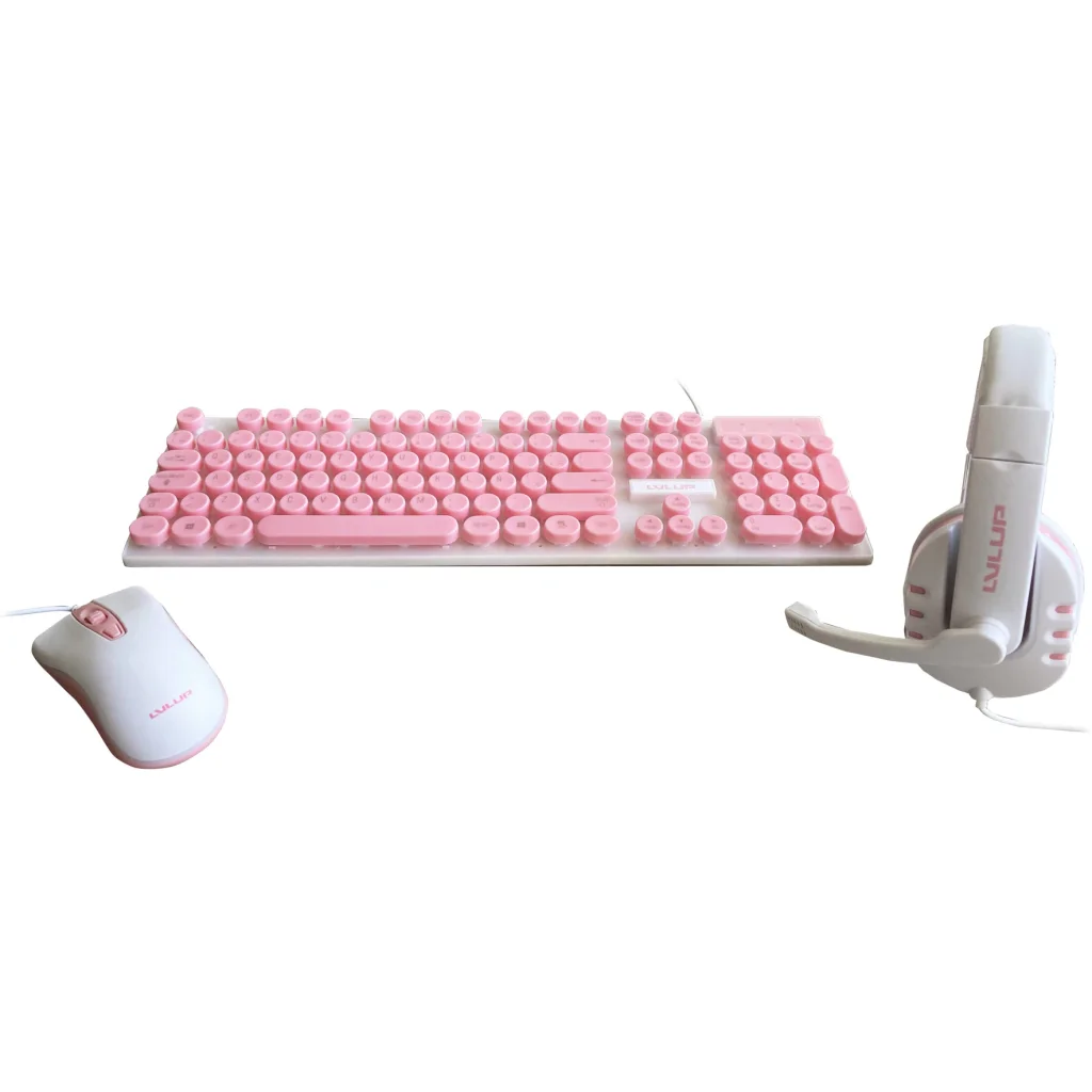 Kit 3en1 Teclado Mouse Audifonos Alámbricos GAMER Vivitar USB LED Rosa