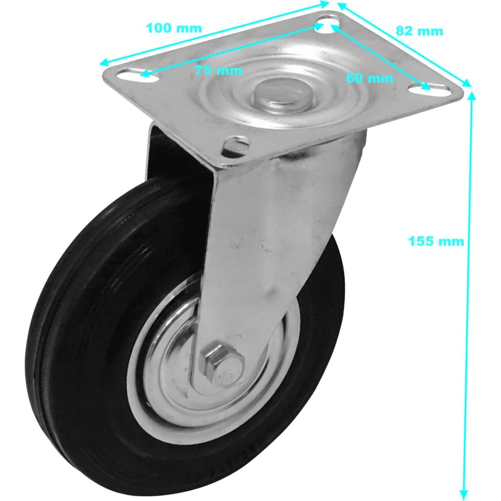 Imagen 1 de Rueda 5-pulgadas Giratoria Negra Soporta-125Kg 82x100x155mm