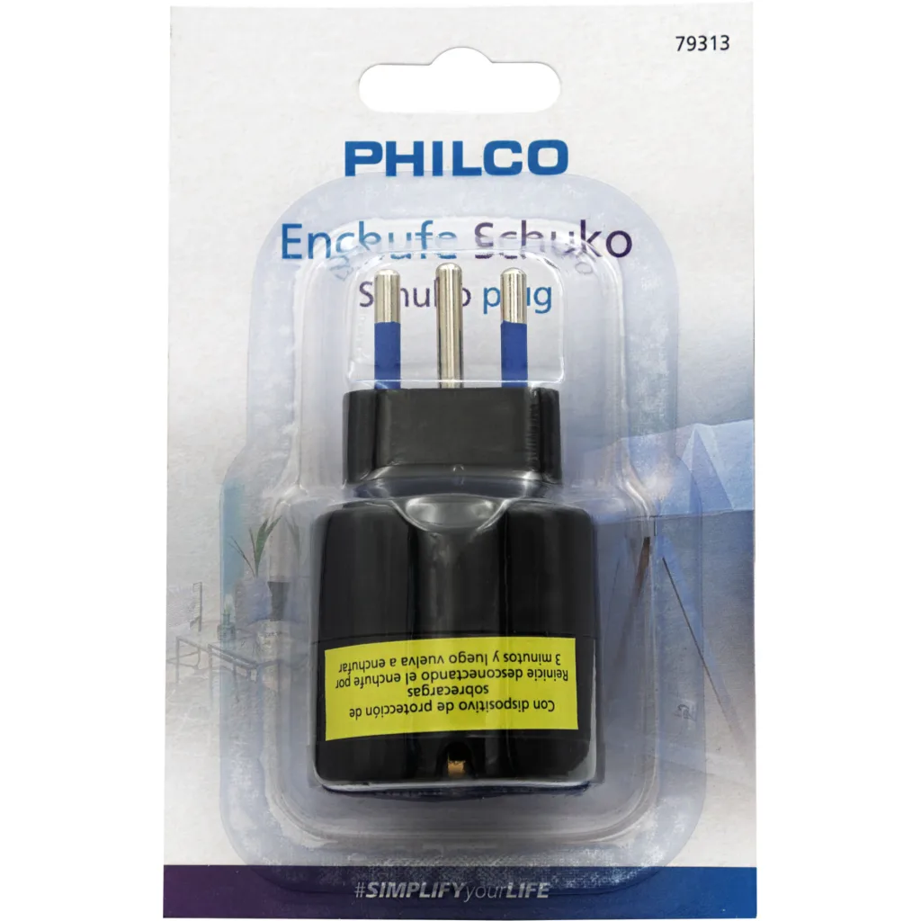 Imagen 3 de Enchufe Schuko 79313 c/protector sobrecarga negro Philco