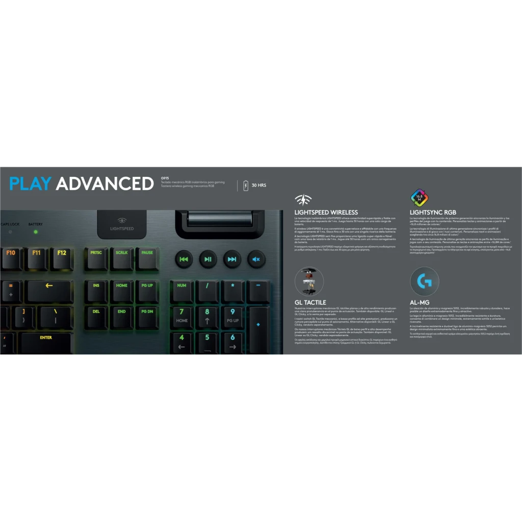 Imagen 5 de Teclado Gamer Inalámbrico Logitech G915 TKL LightSpeed RGB Switch GL Táctil Ingl