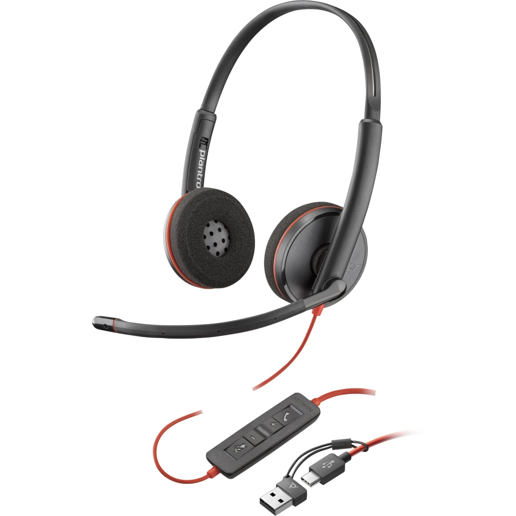 Audífonos Alámbricos Poly Blackwire 3220 USB-C 8X228AA con Mic. y Adapt. USB-A