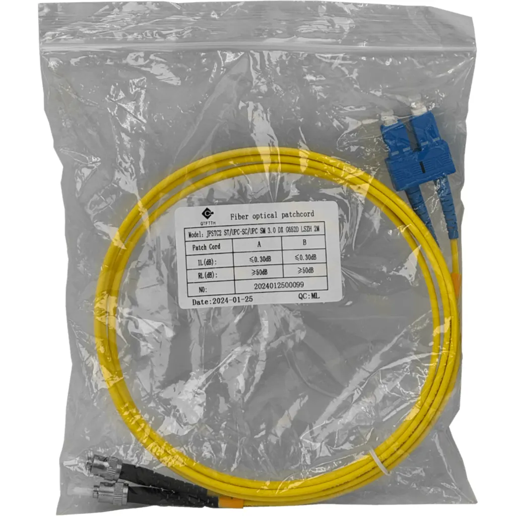 2mt ST/UPC-SC/UPC MonoModo SM Duplex Jumper Cable Fibra 9/125um 3mm