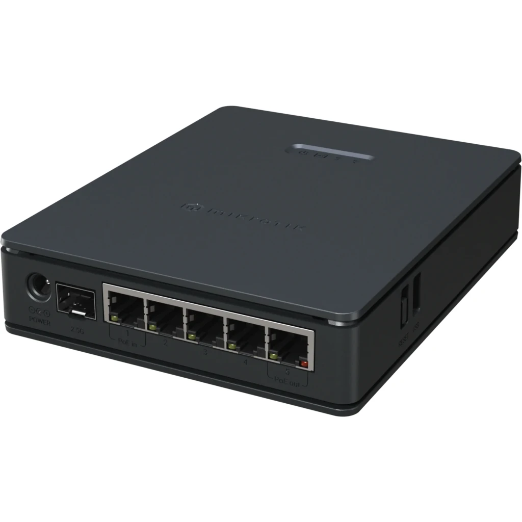 hAP ax S Wi-Fi 6 dual band con 5 puertos Gigabit, SFP 2.5G, USB y RouterOS L4. Router compacto para hogar y oficina.
