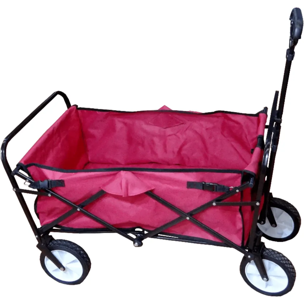 Imagen 5 de Carro Arrastre Manual Metal Tela-Rojo Plegable 4-Ruedas 70kg