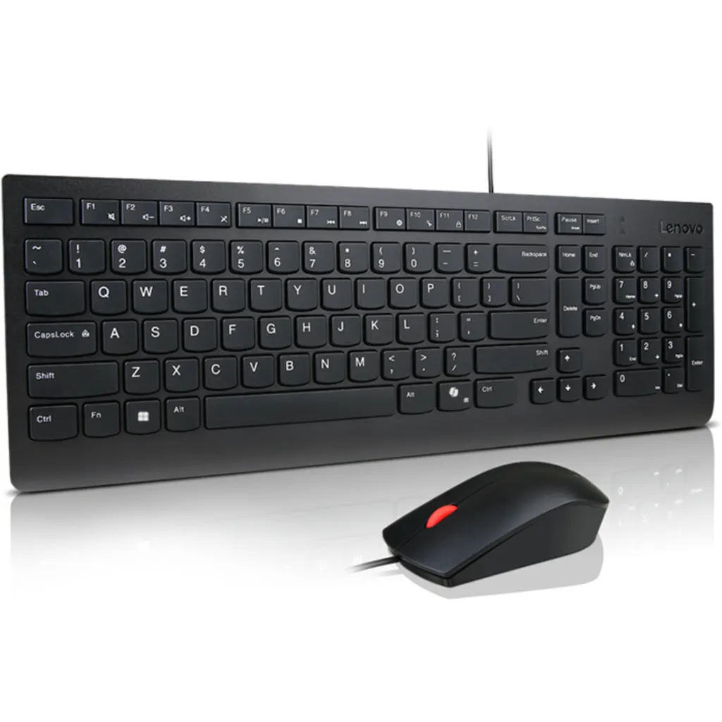 Imagen 1 de Kit Teclado Mouse Alámbrico Lenovo, óptico 1600dpi USB Negro