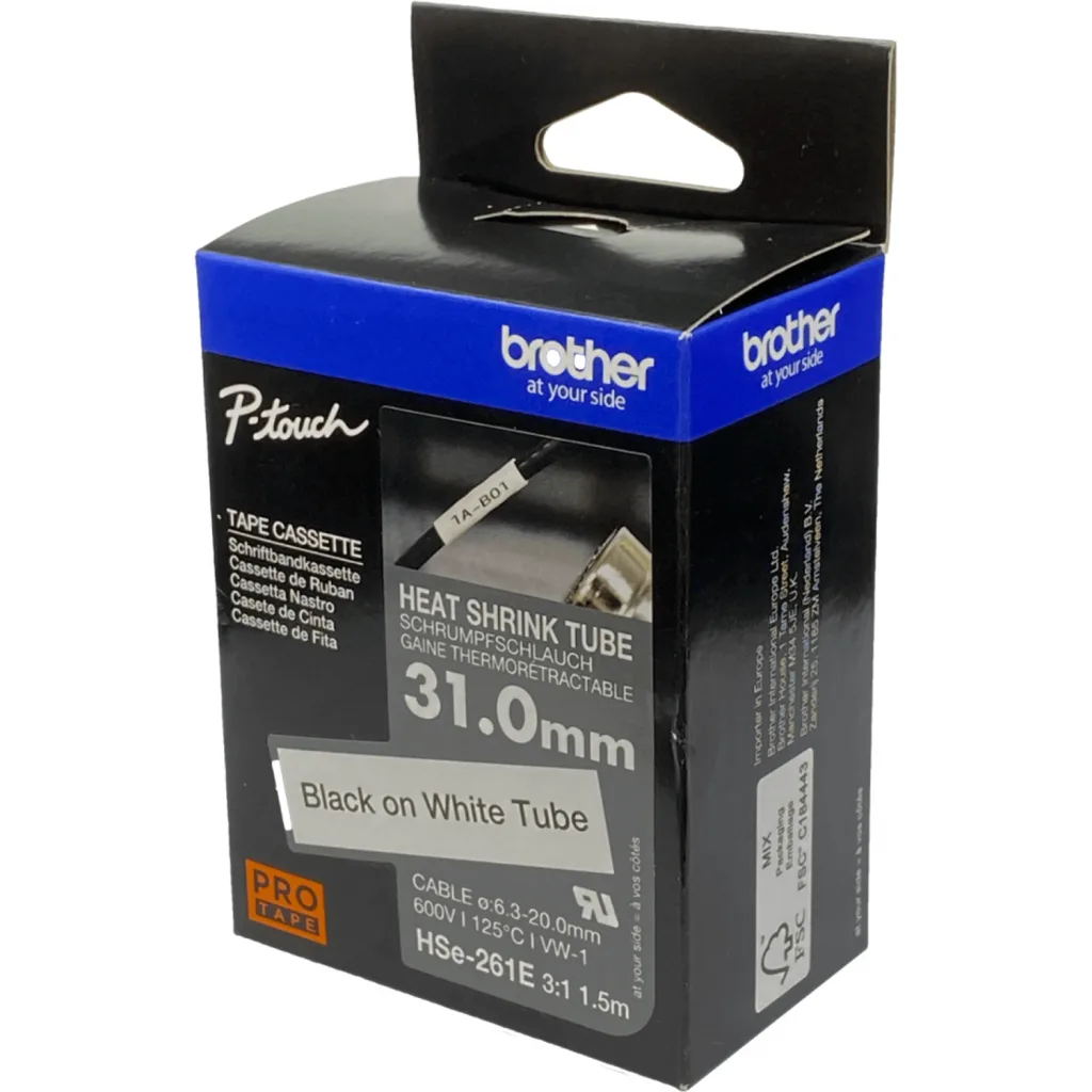 Imagen 1 de BROTHER 31mm Termoretractil 6,3-20mm Negro en Blanco Cinta 1,5mt