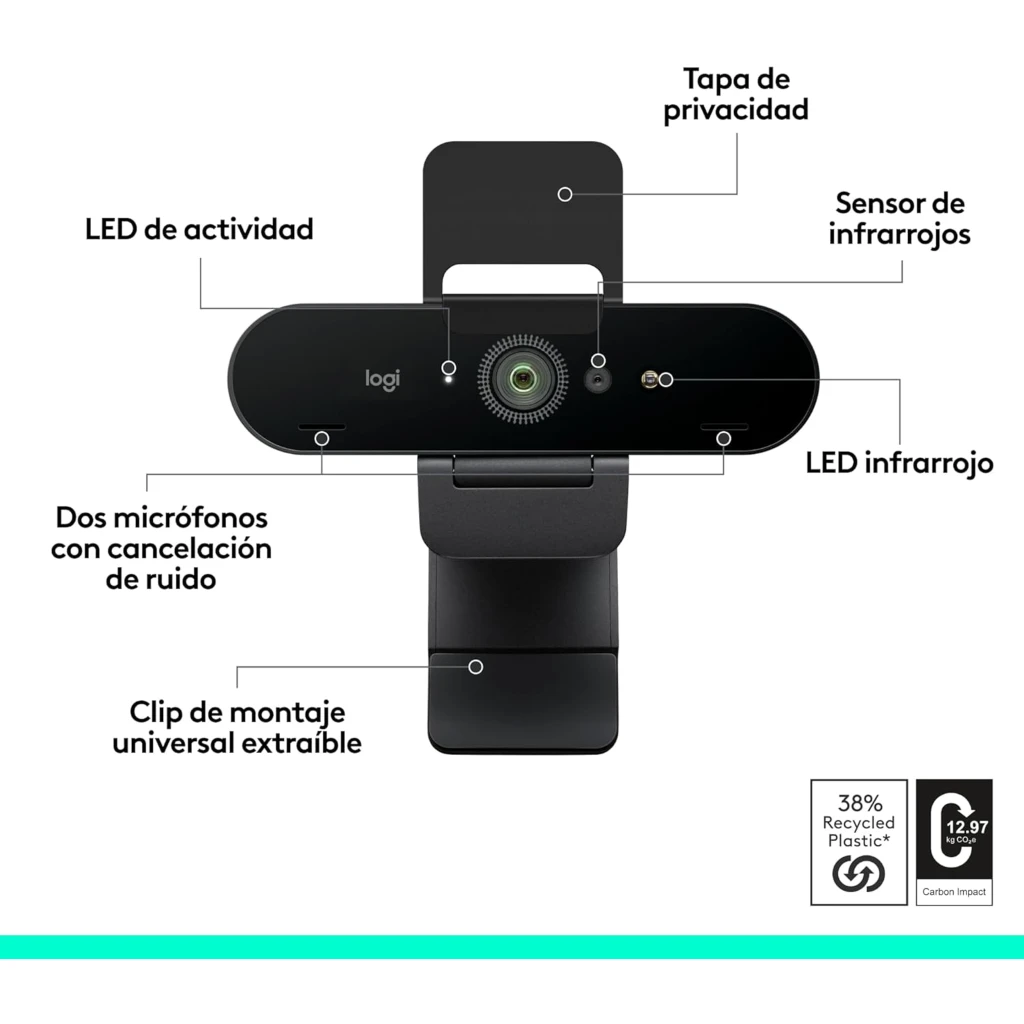 Imagen 6 de Cámara Video Conferencia Logitech Brio 4K Zoom digital: 5x Conect. USB-A o USB-C