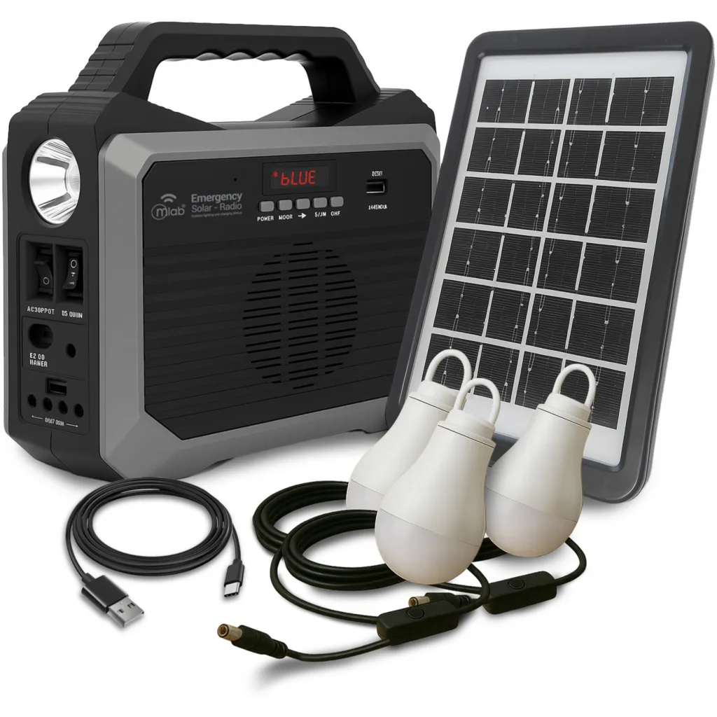 MLAB RADIO BATERIA EMERGENCIA SOLAR 10.000MAH CON LAMPARA + 3 AMPOLLETAS CON USB/TF/BT