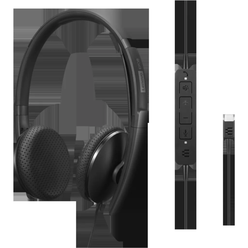 Imagen 4 de Audífonos Alámbricos OverEar Lenovo Wired VoIP, USB-C/USB-A Ms Teams, Negros