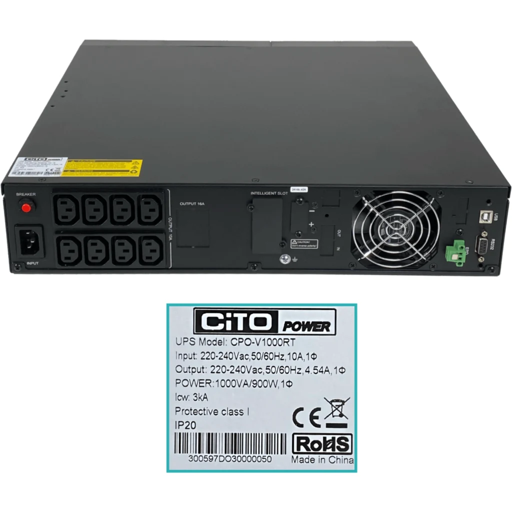 Imagen 5 de CPO-V1K. CITO 1KVA Req 2-Baterias 2x9Ah 24Vdc 900W Online 0ms UPS 2U Rack