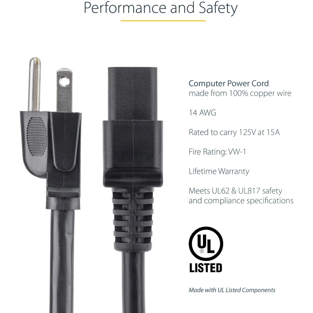 Imagen 1 de 10ft 14AWG Computer Power Cord NEMA 5-15