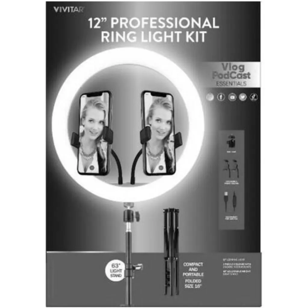 Imagen 2 de Aro de Luz Vivitar Streaming Essentials 12" LED Luz Ajustable 63" 1.6mts